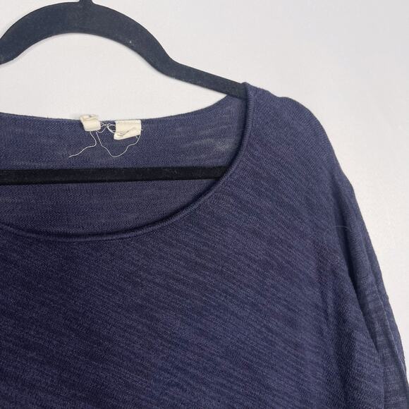 Anthropologie Moth Small S Navy Blue Dashed Pointelle 3/4 Sleeve Lightweight Top - Picture 3 of 9